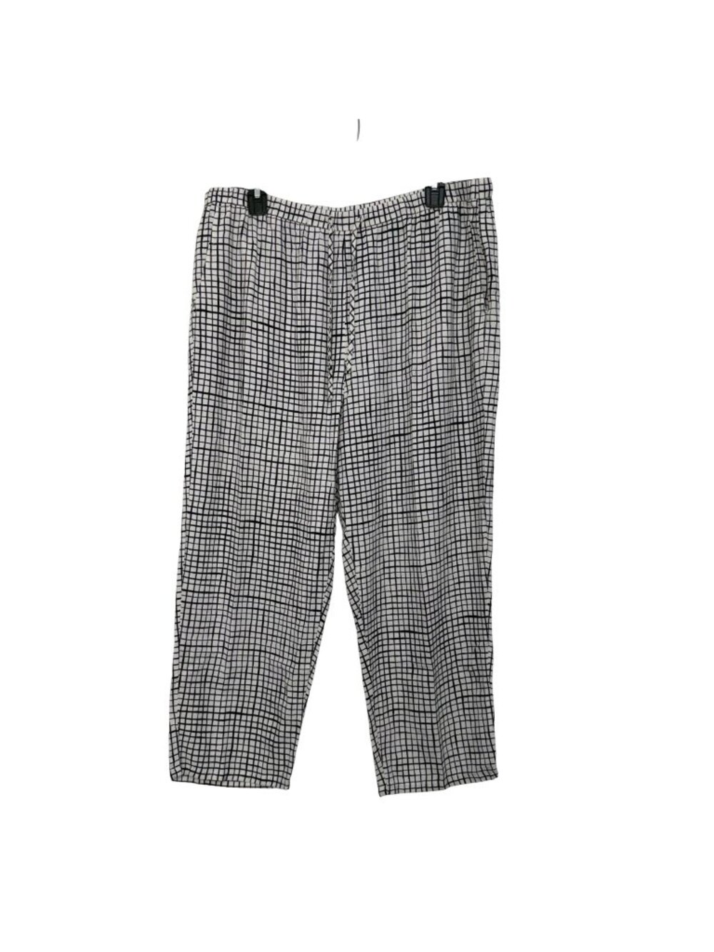 Eileen Fisher Womens Black & White Checkered Elastic Waist Pants SZ Large Tencel